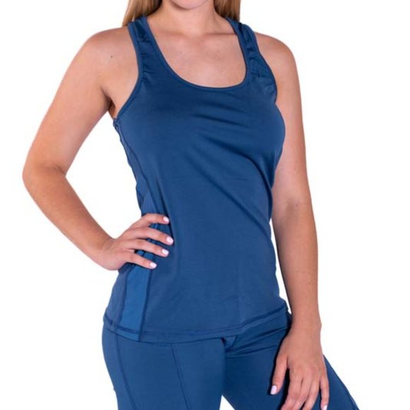 Racerback Mesh Detailed Blue Tank Top - Picture 4 of 6